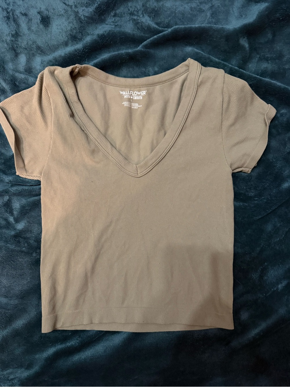 Wallflower Olive Green V-Neck Short Sleeve Ribbed Top